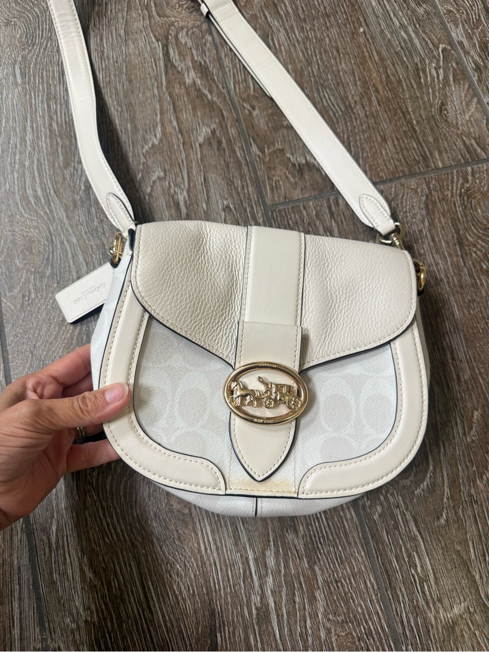 Coach Georgie Saddle Bag — Signature Canvas, Chalk/Cream (Style C2806)